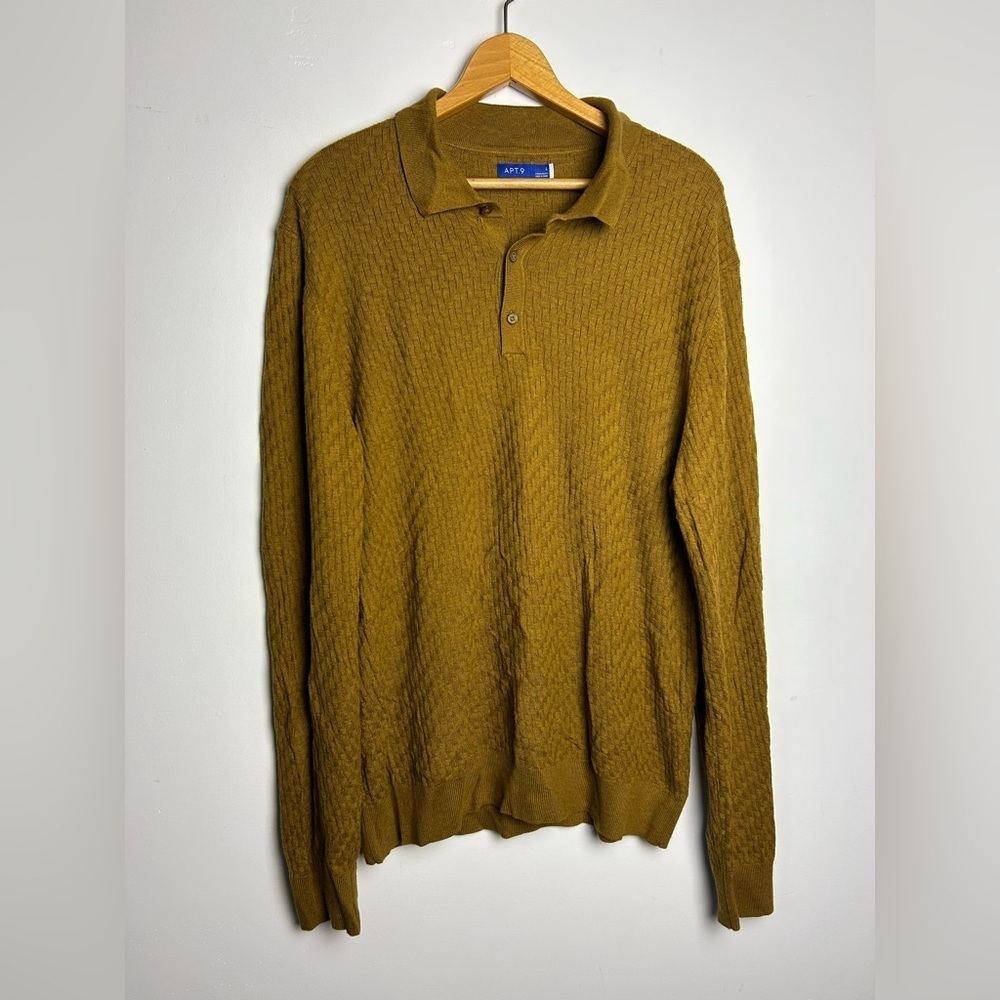 APT.9‎ Henley Textured Mens Shirt Size L Mustard Old Money Academia chic
